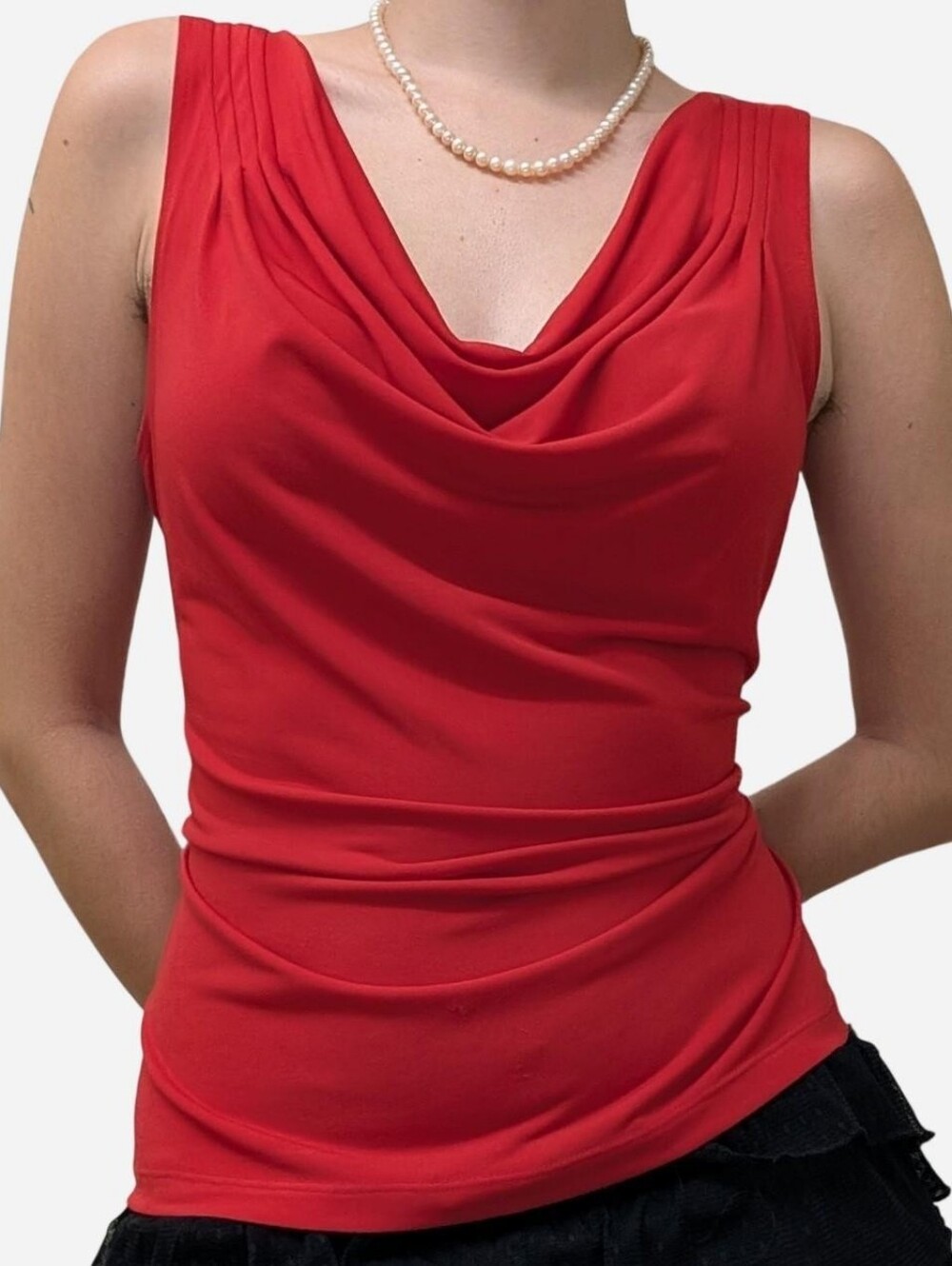 Calvin Klein Red Draped Cowl Neck Camisole